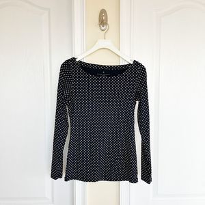 Banana Republic Size XS Pokadot Cotton/Spandex Round Neck Long Sleeve Top